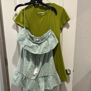 American Eagle Outfitters Green Ruffle Tank & Olive Tee Set